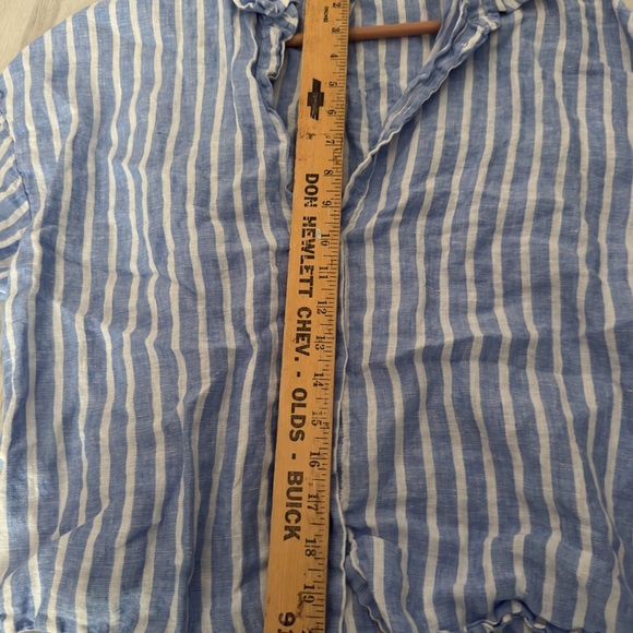 H&M Linen Top Womens L Blue & White Striped Button Front Oversized Beachy - Picture 6 of 9
